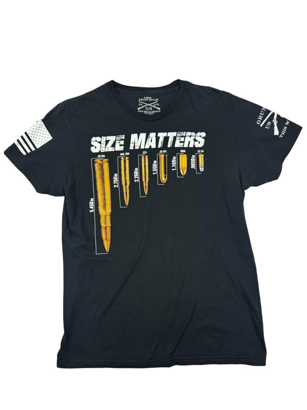 Grunt style size matters short sleeve graphic t-shirt mens black sz L